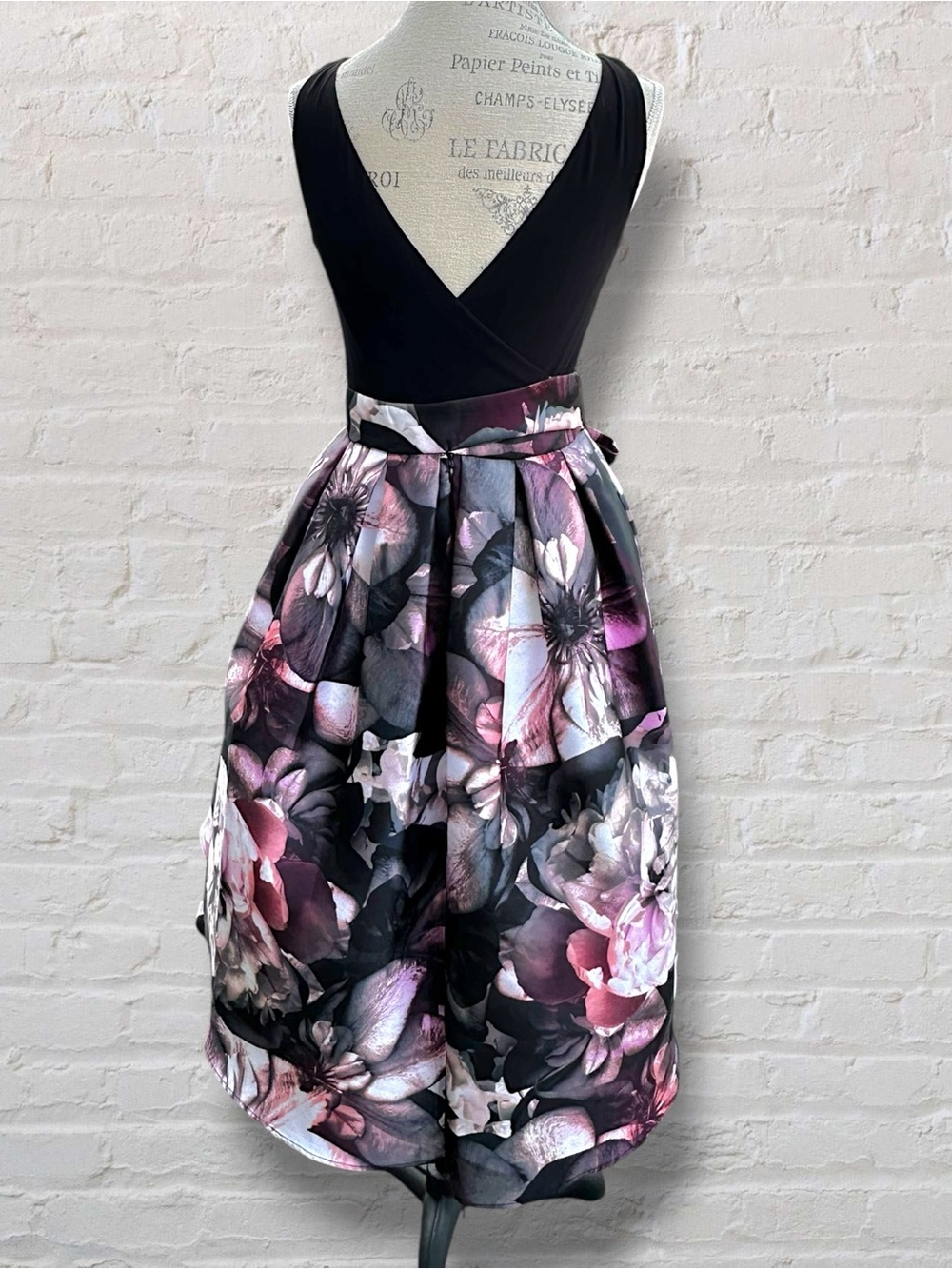 Bellissima SLNY Black Floral High-Low Cocktail Dress Pass Through Tie Sz 6 - Picture 3 of 16
